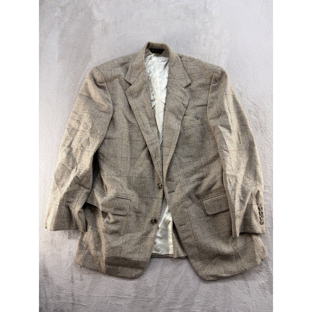 Southwick Vintage Sport Coat Men Sz 40 Beige 100% Wool Plaid Blazer USA